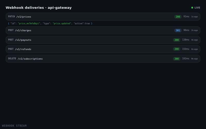 Webhook Stream — animated component preview