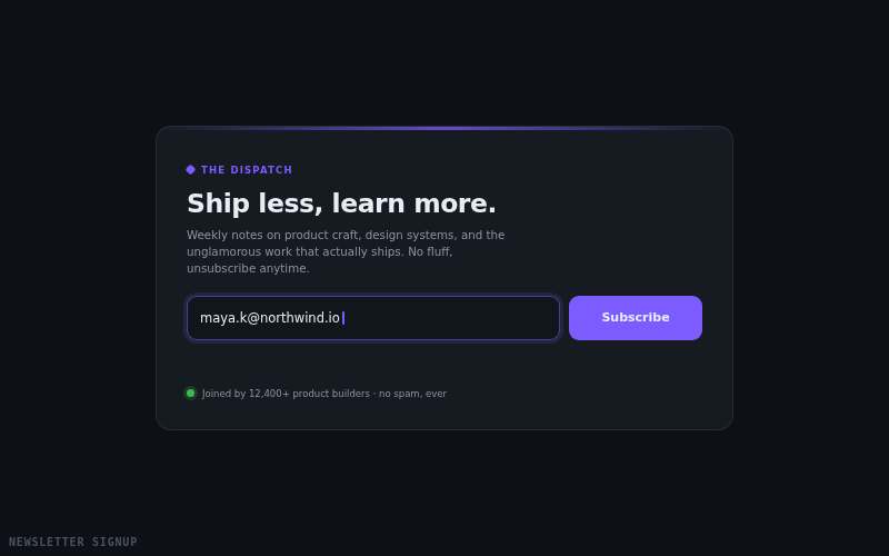 Newsletter Signup — animated component preview
