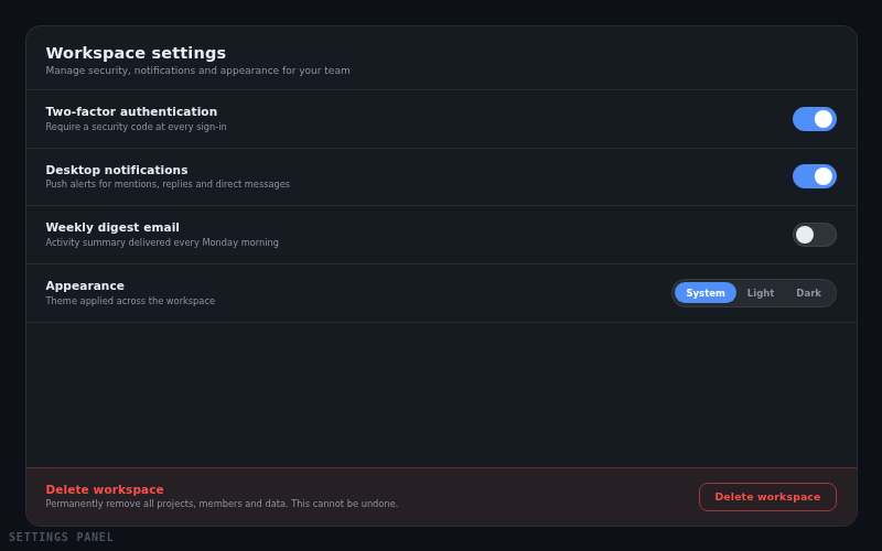 Settings Panel — animated component preview